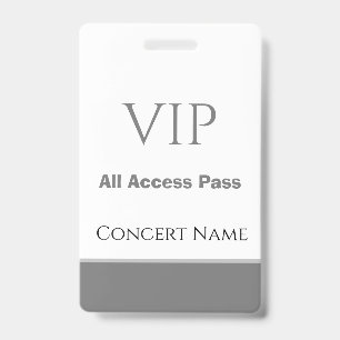Custom Name Date VIP All Access Pass Concert Gray Badge