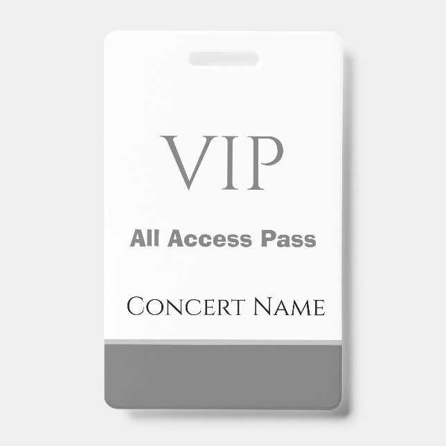 Custom Name Date VIP All Access Pass Concert Gray Badge (Front)