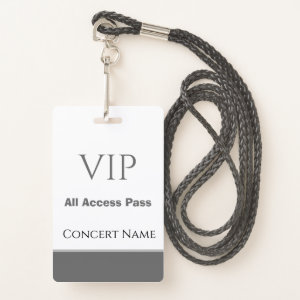 Custom Name Date VIP All Access Pass Concert Gray Badge