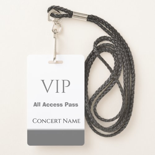 Custom Name Date VIP All Access Pass Concert Gray Badge