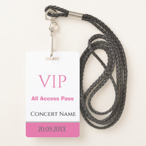 Custom Name Date VIP All Access Pass Concert Pink Badge
