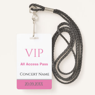 Custom Name Date VIP All Access Pass Concert Pink Badge