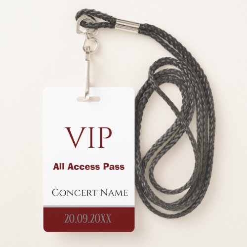 Custom Name Date VIP All Access Pass Concert Red Badge