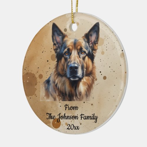 Custom Name, Dated Christmas German Shepherd Ceramic Ornament