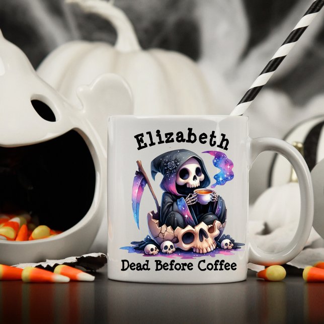 Custom Name Dead Before Coffee Funny Halloween Coffee Mug (Creator Uploaded)