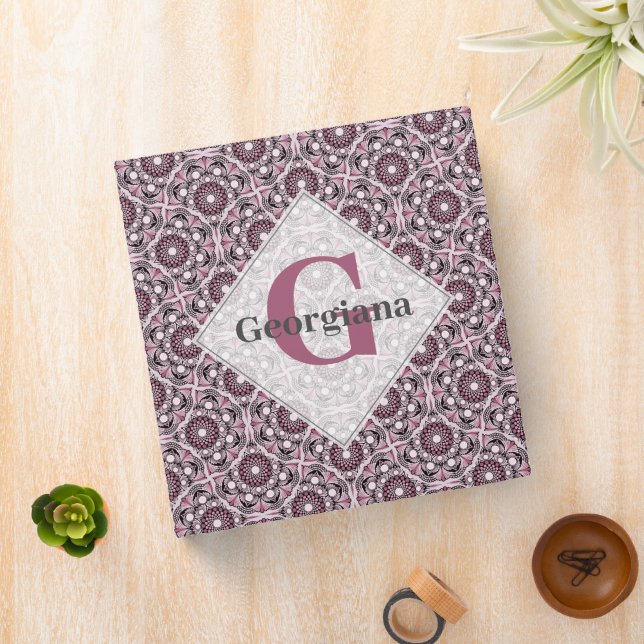 Custom Name Deco Dusky Rose Cherry Blossom Mandala 3 Ring Binder (In Situ)