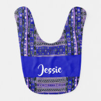 Custom name decorative textured print baby bib