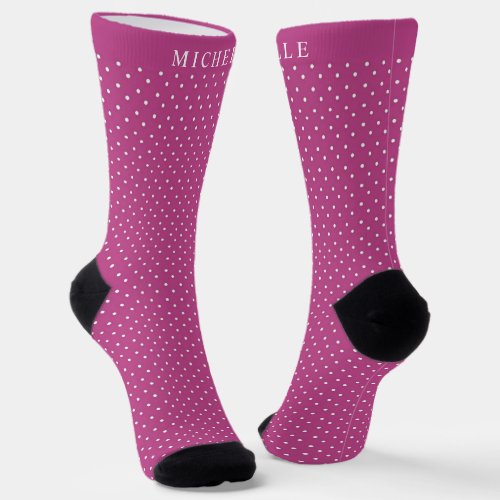 Custom Name Deep Magenta Purple Pink Polka Dot Socks