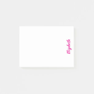 Custom Name Deep Pink Script on White Post-it Notes