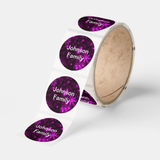 Custom Name Deep Purple & Bright Snowflakes Roll Classic Round Sticker