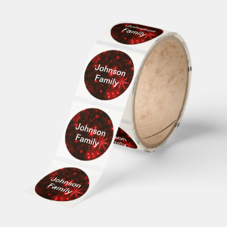 Custom Name Deep Red & Bright Snowflakes Roll Classic Round Sticker