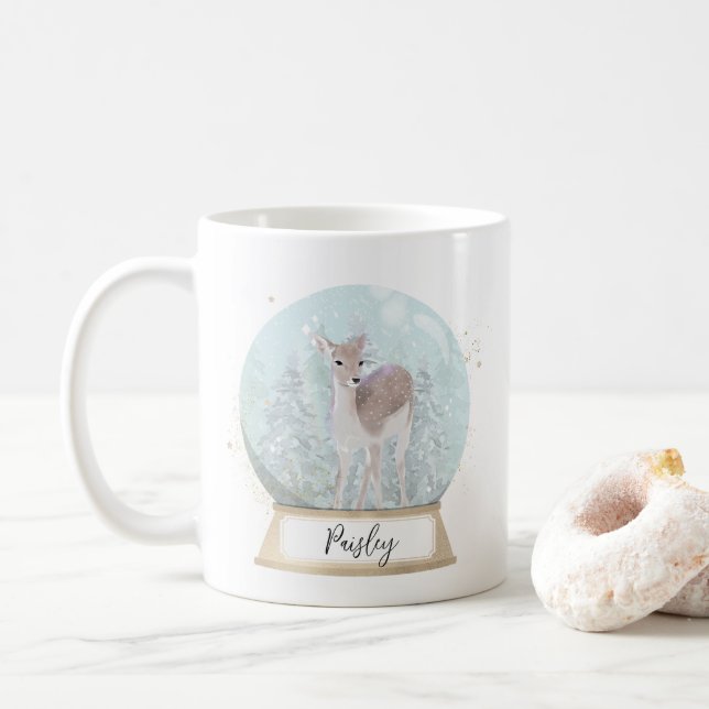 Custom Name Deer Christmas  Coffee Mug (With Donut)