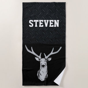 Custom Name Deer Hunting Men's Antlers Beach Towel