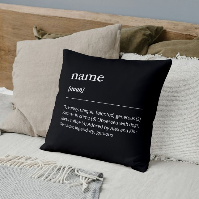 Custom name definition black minimalist modern throw pillow (Creator Uploaded)