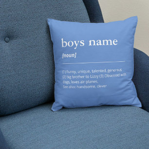 Custom name definition brother son boy blue throw pillow