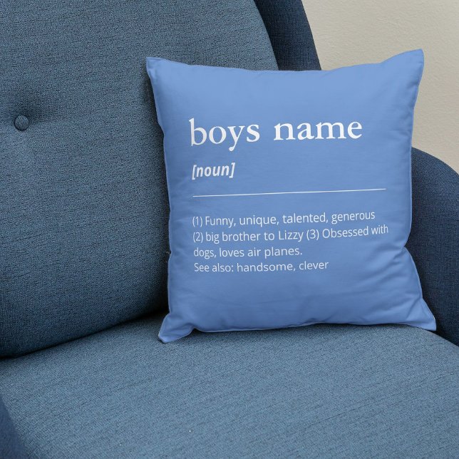 Custom name definition brother son boy blue throw pillow (Creator Uploaded)