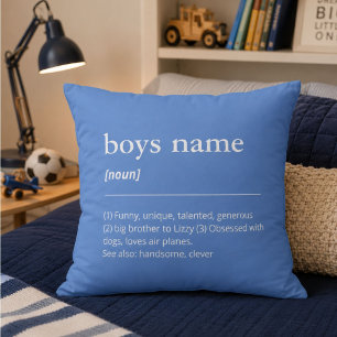 Custom name definition brother son boy blue throw pillow