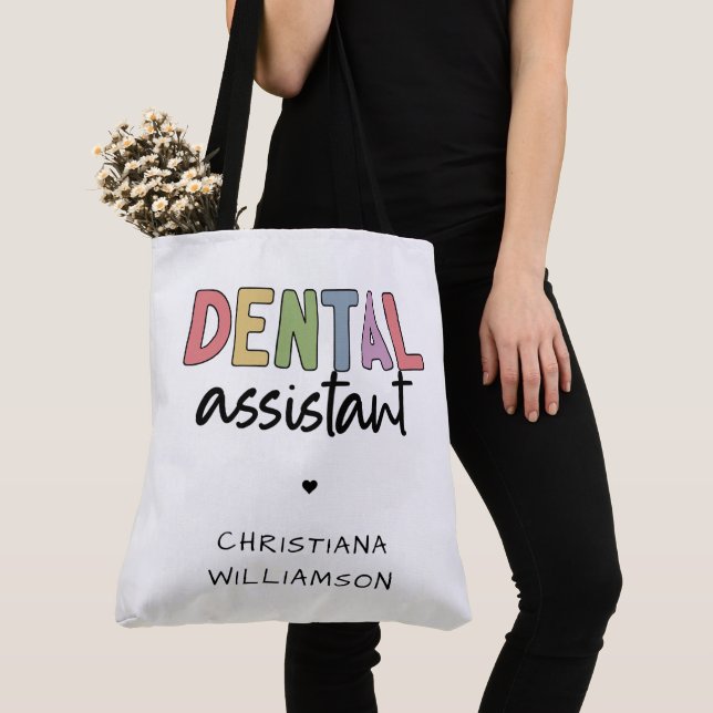 Custom Name Dental Assistant Gift Tote Bag (Close Up)