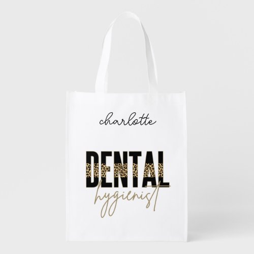 Custom Name Dental Hygienist Leopard Print Gift Grocery Bag