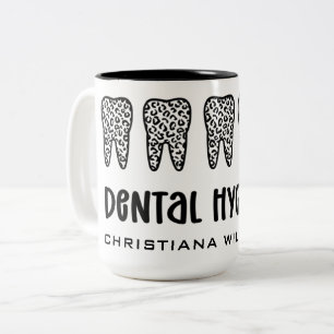 Custom Name Dental Hygienist Leopard Print Teeth Two-Tone Coffee Mug