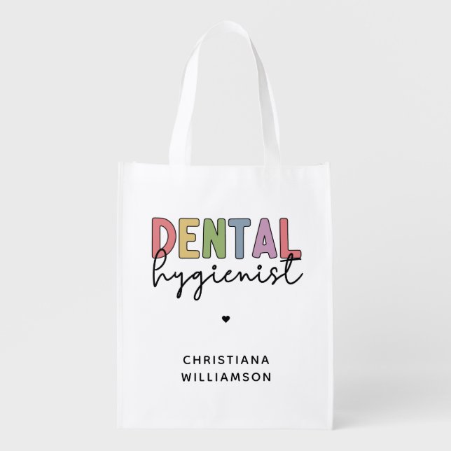 Custom Name Dental Hygienist RDH Gifts Grocery Bag (Front)