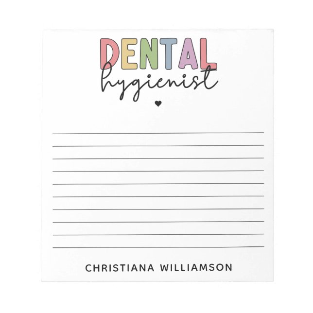 Custom Name Dental Hygienist RDH Gifts Notepad (Front)
