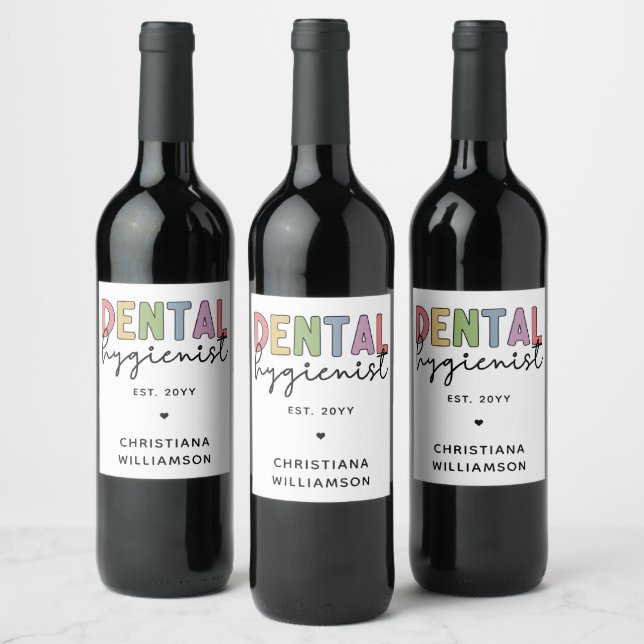 Custom Name Dental Hygienist RDH Gifts  Wine Label (Bottles)
