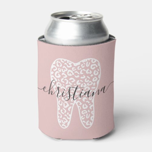 Custom Name Dental Leopard Print Tooth Can Cooler