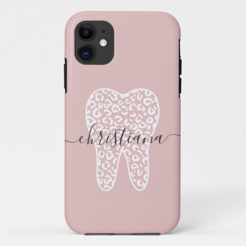 Custom Name Dental Leopard Print Tooth iPhone 11 Case