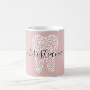Custom Name Dental Leopard Print Tooth Coffee Mug