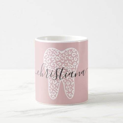 Custom Name Dental Leopard Print Tooth Coffee Mug