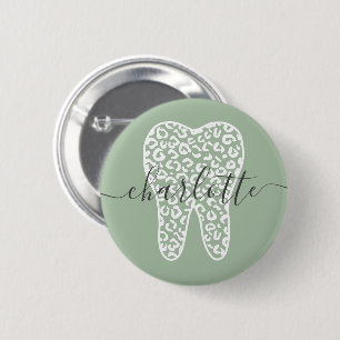 Custom Name Dental Leopard Print Tooth Gift Button