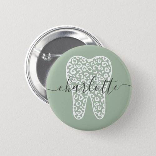 Custom Name Dental Leopard Print Tooth Gift Button
