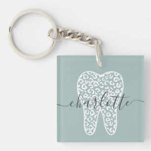 Custom Name Dental Leopard Print Tooth Gift Keychain