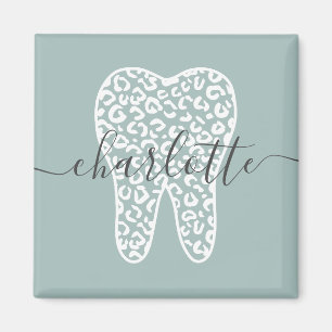 Custom Name Dental Leopard Print Tooth Gift Magnet