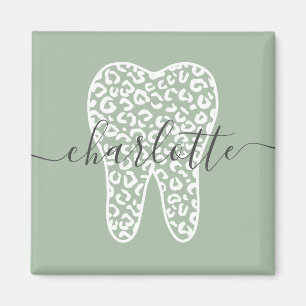 Custom Name Dental Leopard Print Tooth Gift Magnet