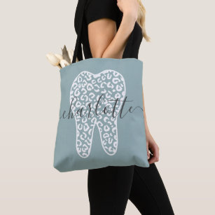 Custom Name Dental Leopard Print Tooth Gift Tote Bag