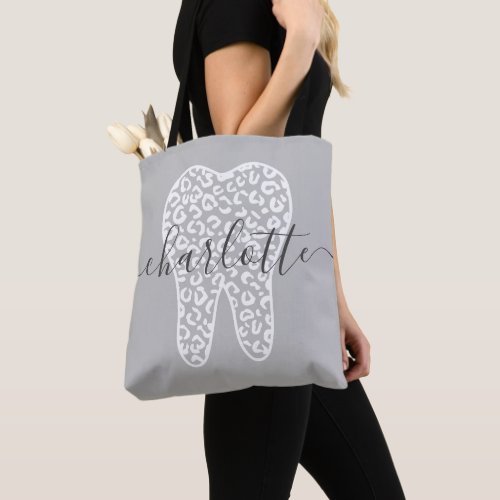Custom Name Dental Leopard Print Tooth Gift Tote Bag