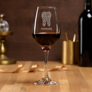 Custom Name Dental Leopard Print Tooth Gift Wine Glass