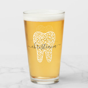 Custom Name Dental Leopard Print Tooth Glass