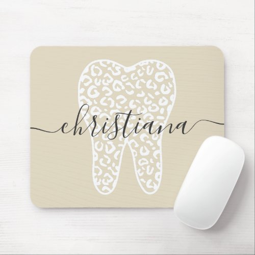 Custom Name Dental Leopard Print Tooth Mouse Pad