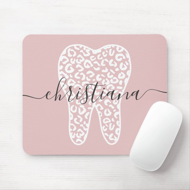 Custom Name Dental Leopard Print Tooth Mouse Pad (With Mouse)