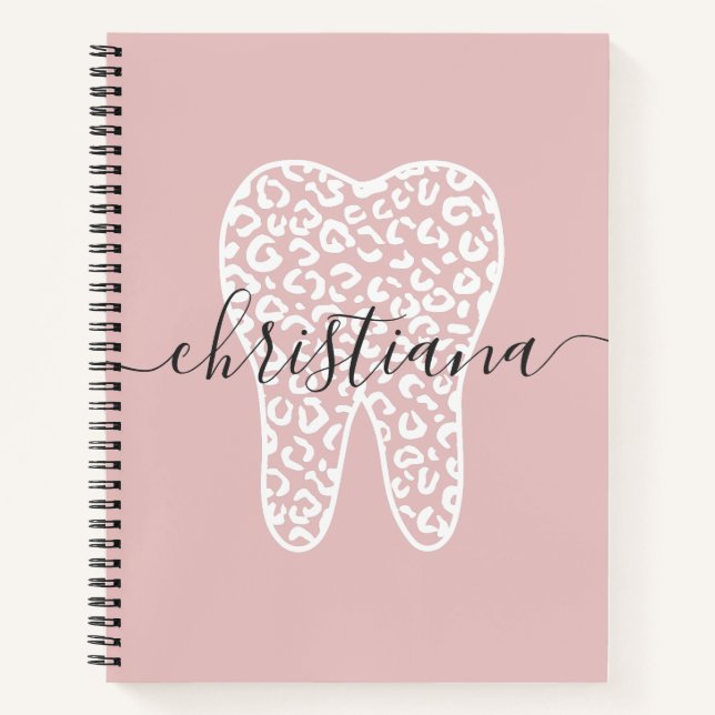 Custom Name Dental Leopard Print Tooth Notebook (Front)