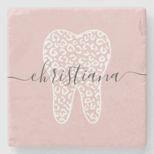 Custom Name Dental Leopard Print Tooth Stone Coaster