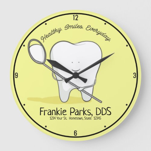 Custom NAME Dentist Office Tooth Healthy Smile Large Clock