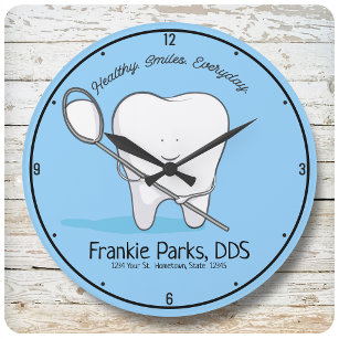 Custom NAME Dentist Office Tooth Healthy Smile Large Clock