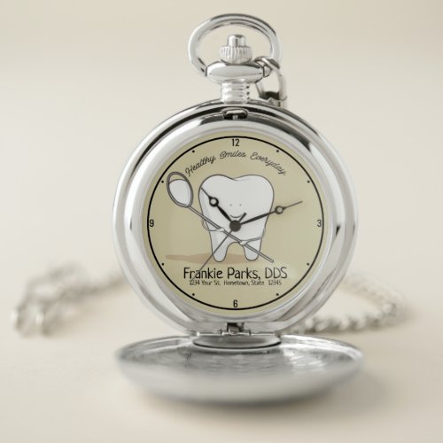 Custom NAME Dentist Office Tooth Healthy Smile Pocket Watch