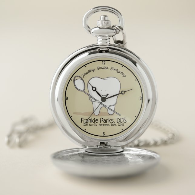 Custom NAME Dentist Office Tooth Healthy Smile Pocket Watch (Inside)