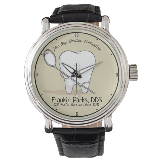 Custom NAME Dentist Office Tooth Healthy Smile Watch (Front)