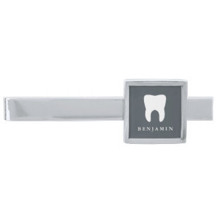 Custom Name Dentistry Tooth Silver Finish Tie Clip